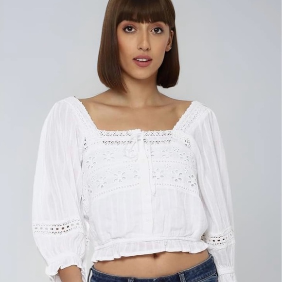 American Eagle Outfitters Tops - NWT American Eagle Boho White Eyelet Peasant Crop Top size XS